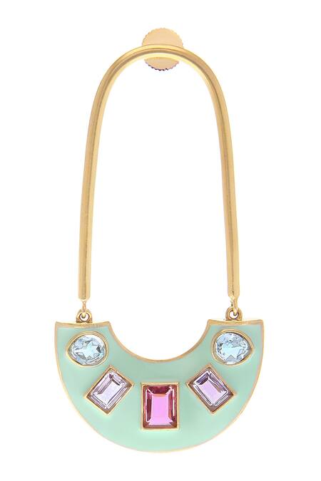 Zohra Green Crystals, Stones Francesca Embellished Hoops Online at Aza Fashions Zohra_Green Crystals, Stones Francesca Embellished Hoops _Online_at_Aza_Fashions