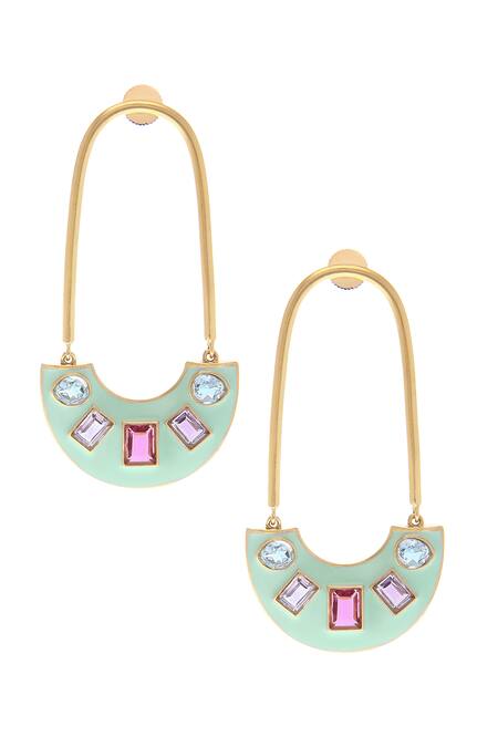 Buy Zohra Green Crystals, Stones Francesca Embellished Hoops Online at Aza Fashions Buy_Zohra_Green Crystals, Stones Francesca Embellished Hoops _Online_at_Aza_Fashions