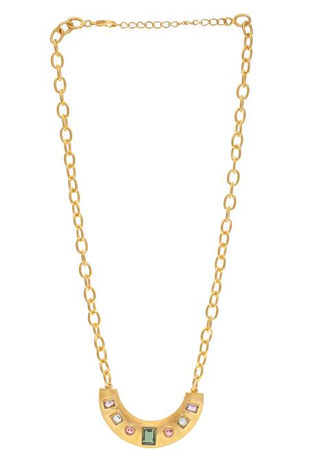 Zohra_Gold Plated Francesca Embellished Necklace _Online_at_Aza_Fashions