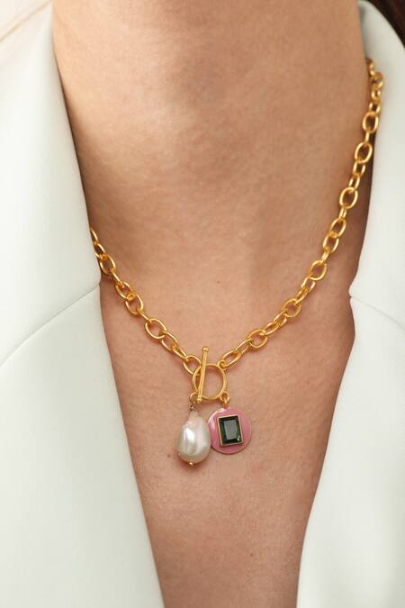 Zohra_Pink Gabriella Embellished Necklace _Online_at_Aza_Fashions