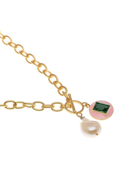 Shop_Zohra_Pink Gabriella Embellished Necklace _Online_at_Aza_Fashions