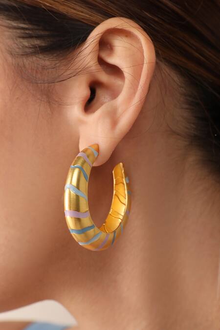 Zohra_Blue Lucia Enamelled Hoops _Online_at_Aza_Fashions