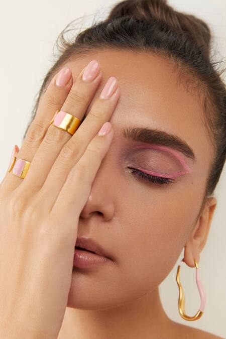 Shop_Zohra_Pink Mia Enamelled Hoops _Online_at_Aza_Fashions