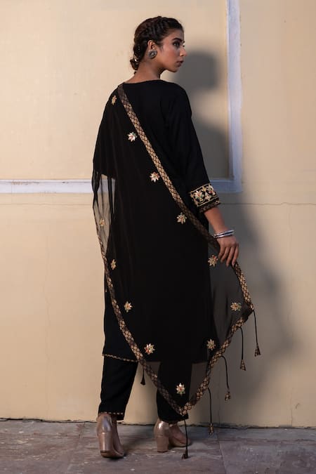 Shop The Home Affair Black Cotton, Silk, Chiffon Embroidery, Gota Patti, Kurta Set With Dupatta at Aza Fashions Shop_The Home Affair_Black Cotton, Silk, Chiffon Embroidery, Gota Patti, Kurta Set With Dupatta _at_Aza_Fashions