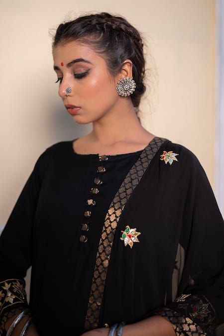 Buy The Home Affair Black Cotton, Silk, Chiffon Embroidery, Gota Patti, Kurta Set With Dupatta Online at Aza Fashions Buy_The Home Affair_Black Cotton, Silk, Chiffon Embroidery, Gota Patti, Kurta Set With Dupatta _Online_at_Aza_Fashions