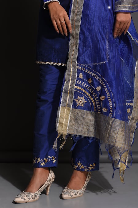 The Home Affair Blue Cotton, Silk, Chanderi Gota Patti, Embroidered Kurta Set With Dupatta at Aza Fashions The Home Affair_Blue Cotton, Silk, Chanderi Gota Patti, Embroidered Kurta Set With Dupatta _at_Aza_Fashions