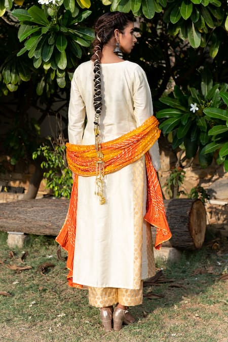 Shop The Home Affair Ivory Cotton, Silk, Crepe Embroidery, Gota Godet Panelled Anarkali Palazzo Set at Aza Fashions Shop_The Home Affair_Ivory Cotton, Silk, Crepe Embroidery, Gota Godet Panelled Anarkali Palazzo Set _at_Aza_Fashions