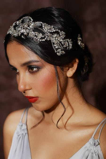 Born Flash Silver Embellished Monarch Absolute Floral Jewel Hairband 