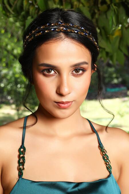 Born Flash Blue Crystals Queen Sapphire Embellished Hairband Online at Aza Fashions Born Flash_Blue Crystals Queen Sapphire Embellished Hairband _Online_at_Aza_Fashions