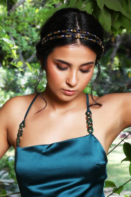 Born Flash Blue Crystals Queen Sapphire Embellished Hairband at Aza Fashions Born Flash_Blue Crystals Queen Sapphire Embellished Hairband _at_Aza_Fashions