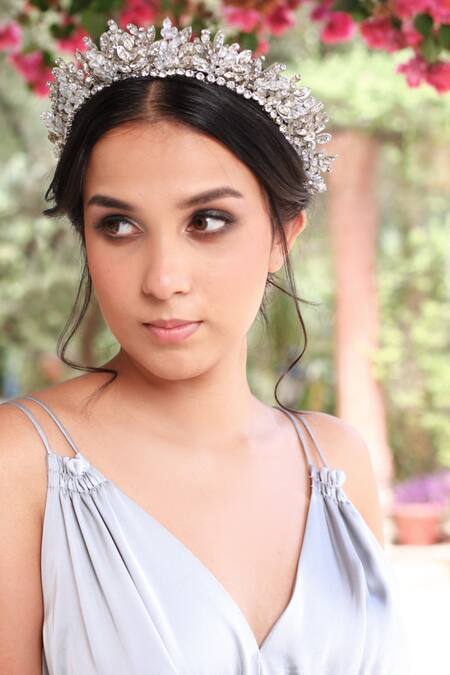 Born Flash Silver Crystals, Beads Victoria Jewel Embellished Hairband Online at Aza Fashions Born Flash_Silver Crystals, Beads Victoria Jewel Embellished Hairband _Online_at_Aza_Fashions