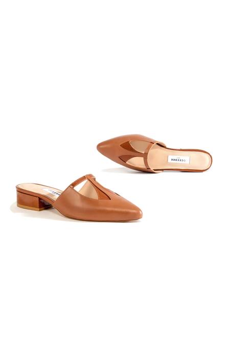 Oceedee_Brown Matte Zania Leather Pointed Toe Mules_Online_at_Aza_Fashions