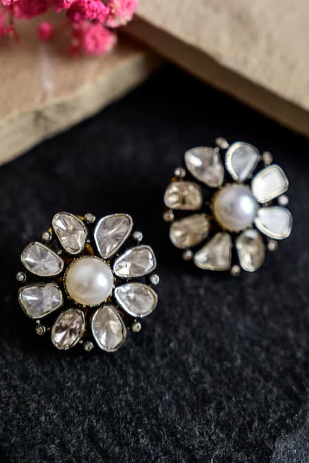 The Alchemy Studio Amaraa Pearl And Uncut Diamond Earrings 