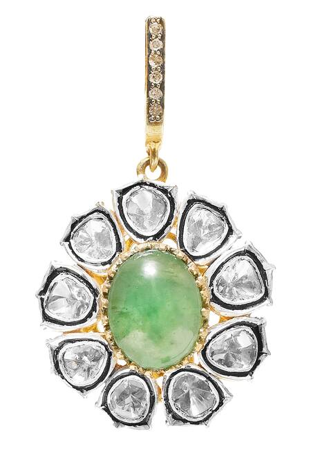 The Alchemy Studio_Silver Plated Diamonds, Stones, Pearls Arya Emerald And Uncut Earrings_Online_at_Aza_Fashions