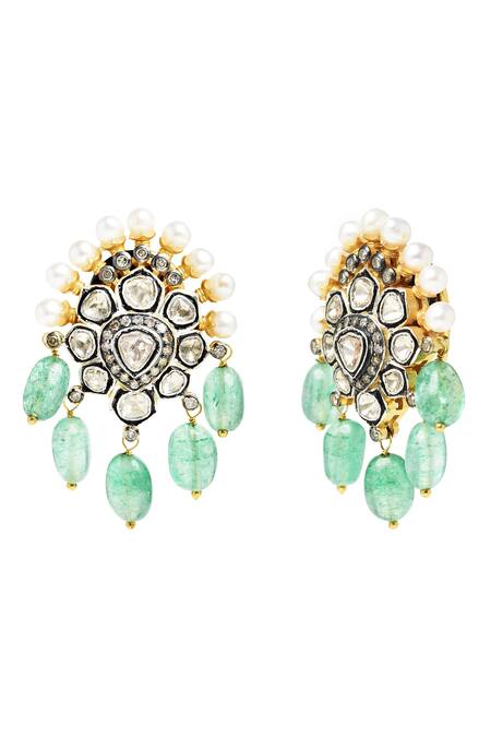 The Alchemy Studio_Silver Plated Diamonds, Pearls, Stones Emerald Wildflower And Uncut Earrings_Online_at_Aza_Fashions