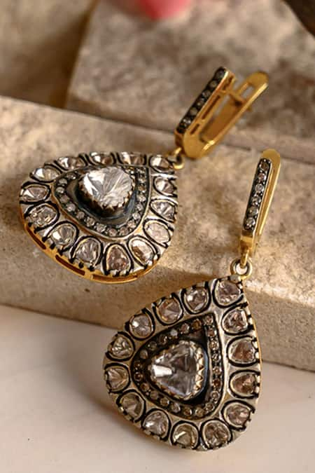 The Alchemy Studio Silver Plated Embellished Felicity Trillion Uncut Diamond Earrings 