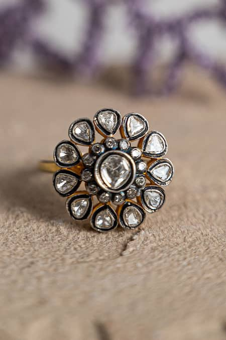 The Alchemy Studio Silver Plated Embellished Florini Uncut Diamond Ring 