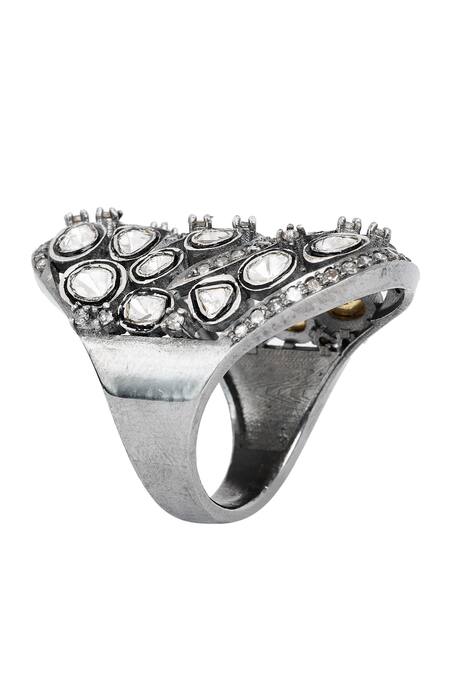 The Alchemy Studio_Silver Plated Imitation Diamonds Galaxy Uncut Ring_Online_at_Aza_Fashions
