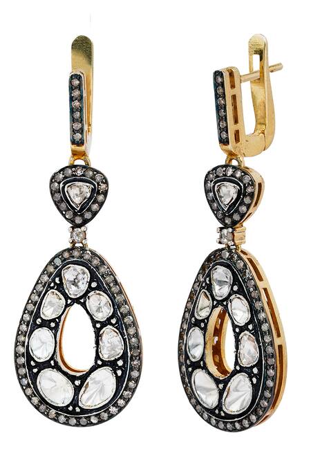 925 Silver Vintage Uncut Diamond Flower Drop Earrings | Amrrutam