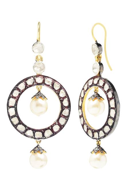 The Alchemy Studio Silver Plated Diamonds, Pearls Vintage Uncut Round Earrings Online at Aza Fashions The Alchemy Studio_Silver Plated Diamonds, Pearls Vintage Uncut Round Earrings_Online_at_Aza_Fashions