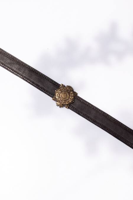 S&N By Shantnu Nikhil Brown Embroidery Aerial Crested Leather Belt Online at Aza Fashions S&N By Shantnu Nikhil_Brown Embroidery Aerial Crested Leather Belt_Online_at_Aza_Fashions