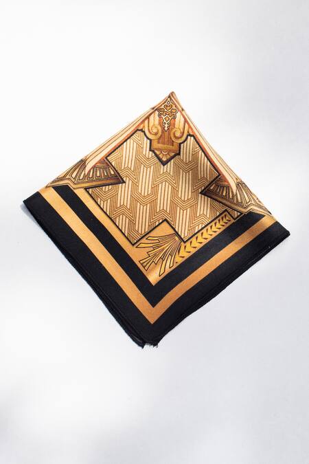 S&N By Shantnu Nikhil_Beige Twill Silk Geometric Print Pocket Square_Online_at_Aza_Fashions