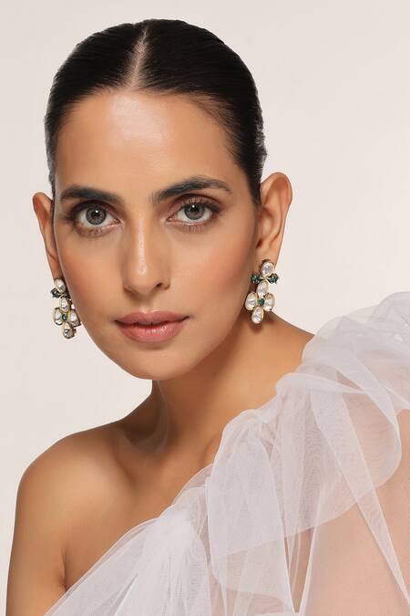 Swabhimann Green Diamonds, Stones Polki Embellished Earrings Online at Aza Fashions Swabhimann_Green Diamonds, Stones Polki Embellished Earrings _Online_at_Aza_Fashions