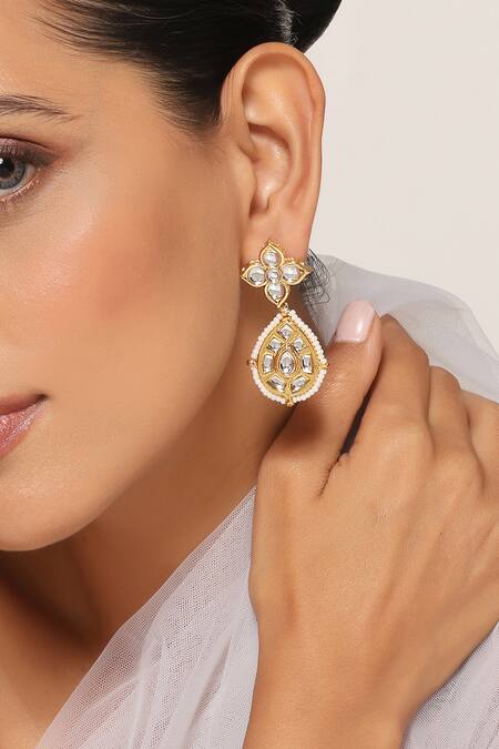 Swabhimann Gold Plated Crystals, Stones Kundan Embellished Earrings Online at Aza Fashions Swabhimann_Gold Plated Crystals, Stones Kundan Embellished Earrings _Online_at_Aza_Fashions