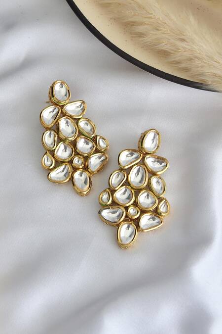 Shop_Swabhimann_Gold Plated Imitation Diamonds Kundan Embellished Toned Earrings _at_Aza_Fashions