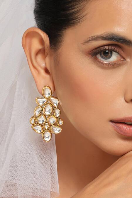Swabhimann_Gold Plated Imitation Diamonds Kundan Embellished Toned Earrings _Online_at_Aza_Fashions
