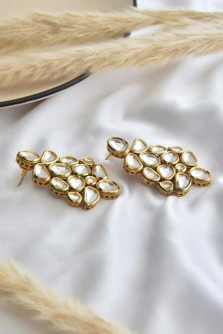 Buy_Swabhimann_Gold Plated Imitation Diamonds Kundan Embellished Toned Earrings _Online_at_Aza_Fashions