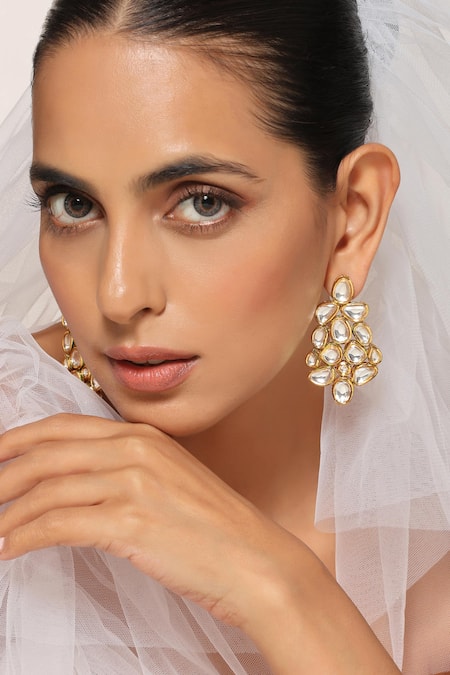 Shop_Swabhimann_Gold Plated Imitation Diamonds Kundan Embellished Toned Earrings _Online_at_Aza_Fashions