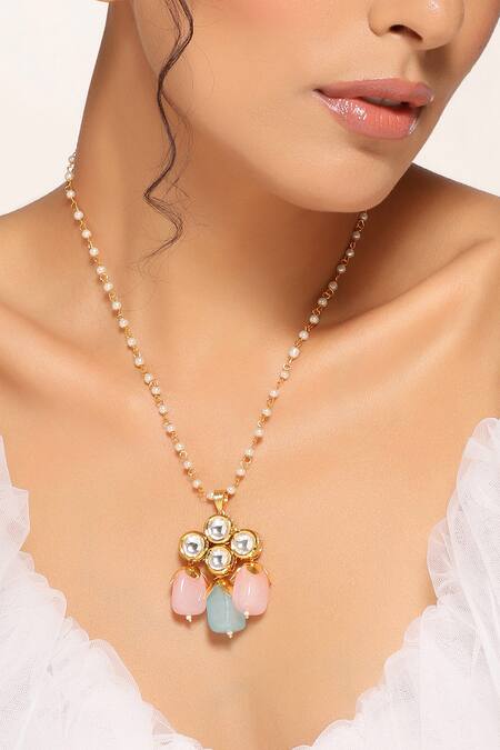 Swabhimann Multi Color Kundan Embellished Pendant Necklace Online at Aza Fashions Swabhimann_Multi Color Kundan Embellished Pendant Necklace _Online_at_Aza_Fashions