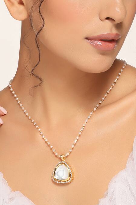 Swabhimann Gold Plated Polki Embellished Pendant Necklace Online at Aza Fashions Swabhimann_Gold Plated Polki Embellished Pendant Necklace _Online_at_Aza_Fashions