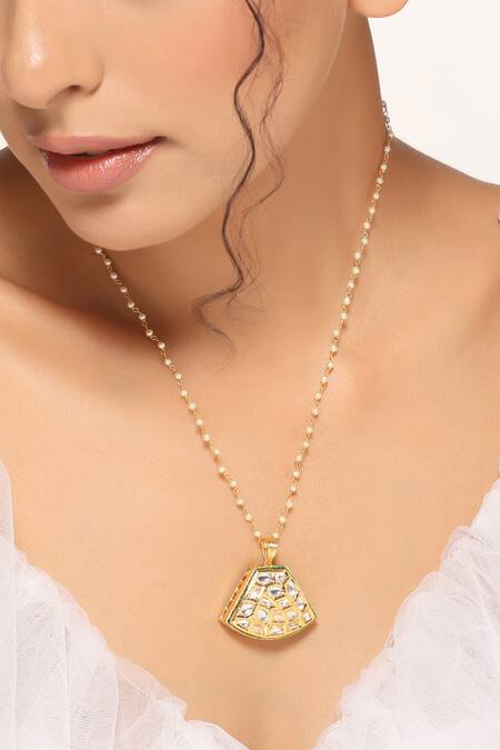 Swabhimann_Gold Plated Polki Pendant Necklace _Online_at_Aza_Fashions