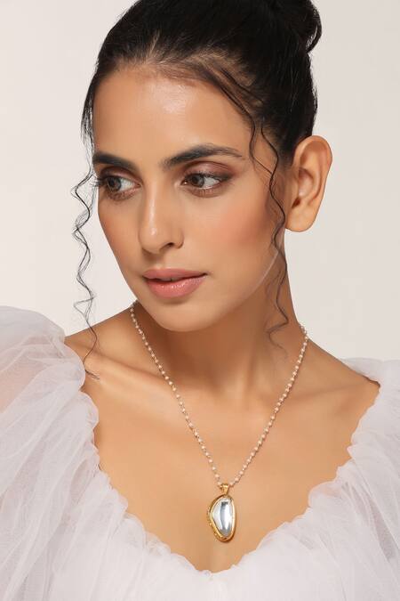 Swabhimann Gold Plated Polki Embellished Pendant Necklace Online at Aza Fashions Swabhimann_Gold Plated Polki Embellished Pendant Necklace _Online_at_Aza_Fashions