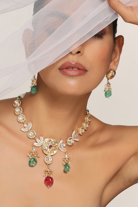 Swabhimann Kundan Embellished Necklace Set 