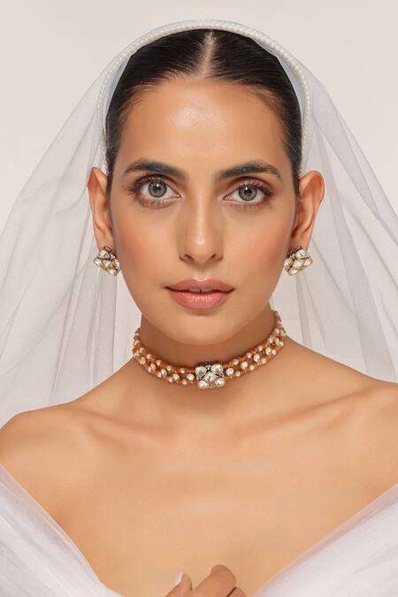 Swabhimann Silver Plated Imitation Diamonds Polki Embellished Choker Necklace Set Online at Aza Fashions Swabhimann_Silver Plated Imitation Diamonds Polki Embellished Choker Necklace Set _Online_at_Aza_Fashions