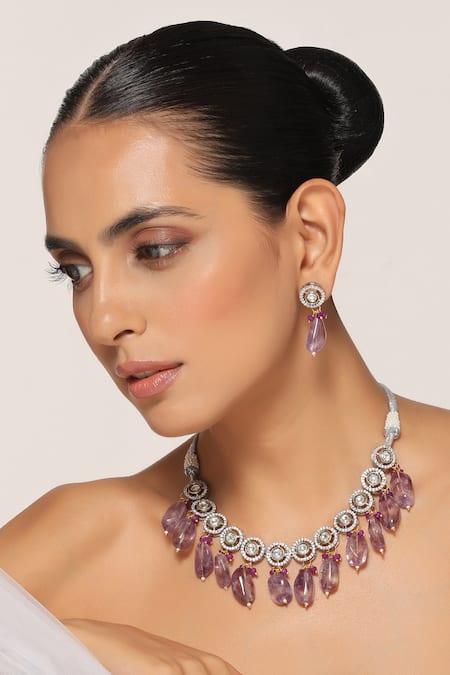 Swabhimann Purple Zirconia Embellished Necklace Set 