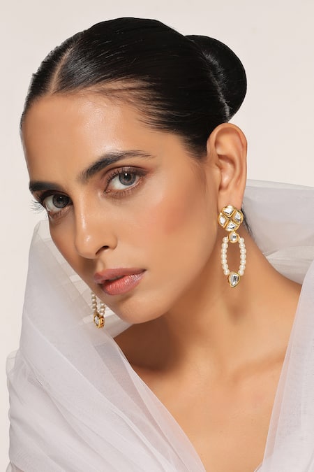 Swabhimann Gold Plated Crystals, Pearls Kundan Embellished Earrings 
