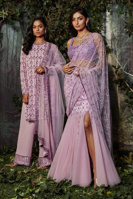 Kashmiraa Purple Georgette, Net Crystals Round Neck Crsytals Embroidered Kurta Pant Set Online at Aza Fashions Kashmiraa_Purple Georgette, Net Crystals Round Neck Crsytals Embroidered Kurta Pant Set _Online_at_Aza_Fashions
