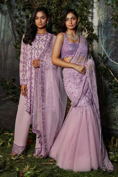 Buy Kashmiraa Purple Georgette, Net Crystals Round Neck Crsytals Embroidered Kurta Pant Set Online at Aza Fashions Buy_Kashmiraa_Purple Georgette, Net Crystals Round Neck Crsytals Embroidered Kurta Pant Set _Online_at_Aza_Fashions