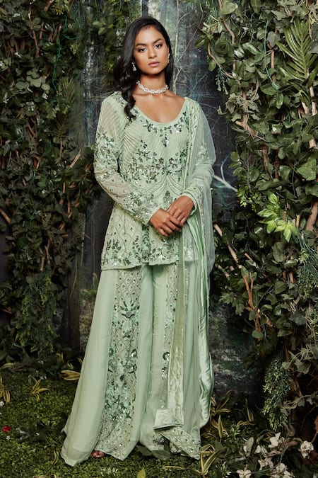 Kashmiraa Hand Embroidered Kurta Sharara Set 