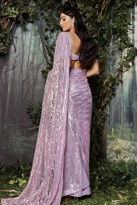 Buy Purple Net Embroidery Sweetheart Neck Layered Corset Saree Gown For  Women by Shloka Khialani Online at Aza Fashions.