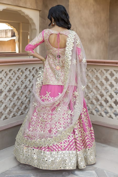 Abhinav Mishra Chanderi Mirror Embroidered Lehenga & Kurta Set 