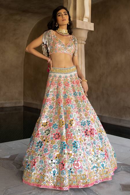 Abhinav Mishra Beige Silk, Net Sequins, Mirrors, Embroidery Floral Bloom Bridal Lehenga Set Online at Aza Fashions Abhinav Mishra_Beige Silk, Net Sequins, Mirrors, Embroidery Floral Bloom Bridal Lehenga Set _Online_at_Aza_Fashions
