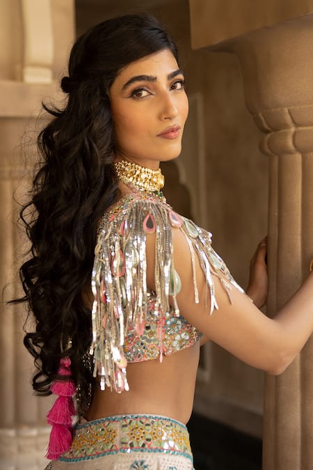 Abhinav Mishra Beige Silk, Net Sequins, Mirrors, Embroidery Floral Bloom Bridal Lehenga Set at Aza Fashions Abhinav Mishra_Beige Silk, Net Sequins, Mirrors, Embroidery Floral Bloom Bridal Lehenga Set _at_Aza_Fashions