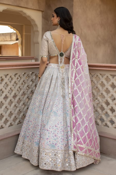 Shop_Abhinav Mishra_Multi Color Chanderi Gota Patti, Mirrors, Embroidery And Zari Bridal Lehenga Set _at_Aza_Fashions