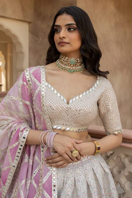 Buy_Abhinav Mishra_Multi Color Chanderi Gota Patti, Mirrors, Embroidery And Zari Bridal Lehenga Set _Online_at_Aza_Fashions