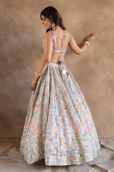 Abhinav Mishra_Multi Color Chanderi, Net Gota Patti, Mirrors, Printed And Bridal Lehenga Set _Online_at_Aza_Fashions